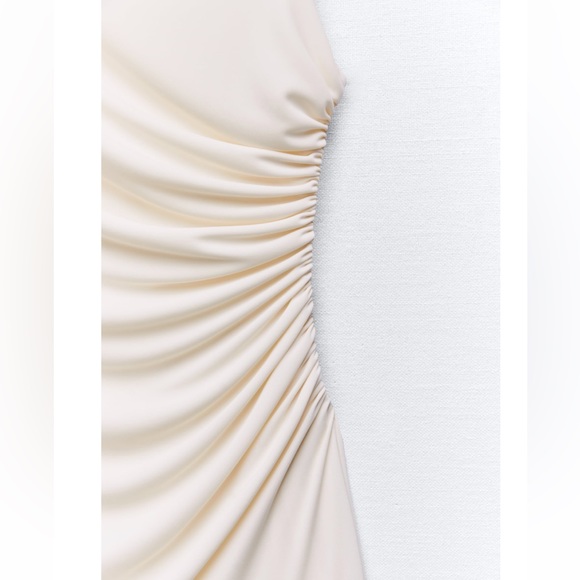 Zara NWT gathered ruched stretchy mini dress - off white ivory color - Picture 5 of 15